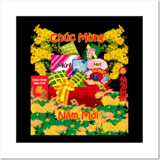 Chuc Mung Nam Moi/Happy New Year/Lunar New Year Gift Basket and Flowers Posters and Art
